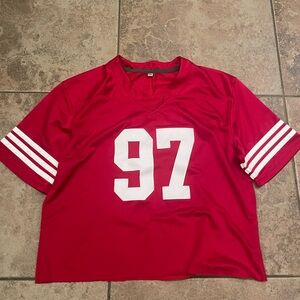Men's Red Sports Jersey with White Stripes